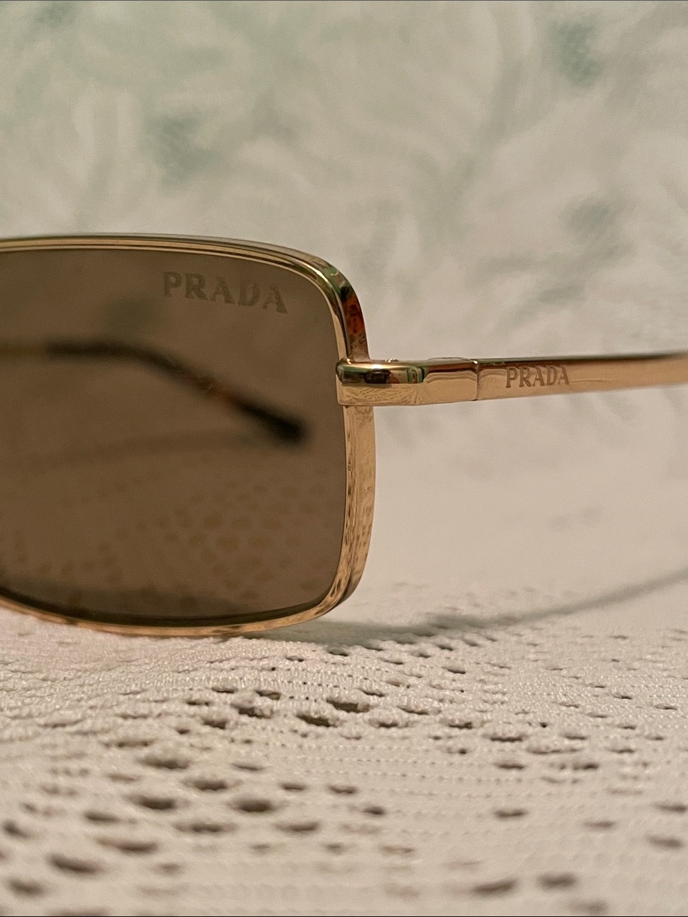 Prada Gold Metal Rectangle Sunglasses with Brown Lenses - Picture 2 of 14